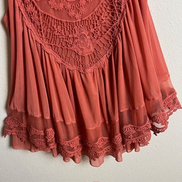 Ultra Pink M‎ Coral Lace Babydoll Flouncy Tank Top Boho Festival Coquette - Picture 4 of 13